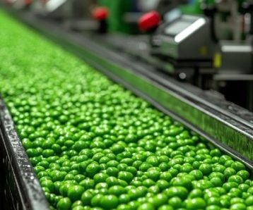 petits pois frais sur convoyeur process agroalimentaire